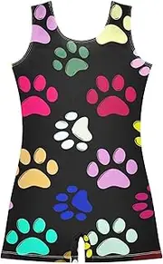 [ODAWA] Colorful Paw Prints Black Girls Leotard Gymnastics Kids Tumbling Unitard Gym Leotards for Girls 2-10T