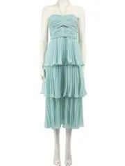 Blue Pleated Cut-Out Tiered Midi Dress