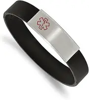 [JewelryWeb] 10.6mm Stainless Steel Brushed With Red Enamel Silicone Stretch Medical ID Bracelet