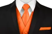 Men's Orange Satin Formal Tuxedo Vest, Tie & Hankie Set Wedding Prom Homecoming