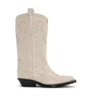 Ganni Embroidered Pointed-Toe Western Boots 35 white
