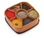 Woven Design Spice Masala Box Storage Container Set- 7 Sections