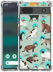 [SuzaCase] Clear Case for Google Pixel 6A 5G - Pixel 6A Case with Stylish Space Cat Pattern Design Printed Durable Clear Shockproof Drop Protection Phone Back Case/Cover for Pixel 6A