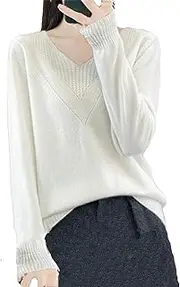 [Hamthuit] Women Long Sleeve Sweater V-Neck Pullover Wool Bottoming Basic Cashmere Knitwear Sweater Tops