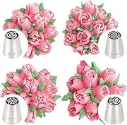 4-Piece Flower Decorating Nozzle Set Large Bouquet Piping Tips for Tulips, Buttercream Blooms Stainless Steel Baking Tools Pastry Nozzles