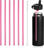 6pcs Replacement Straws for Hydro Flask Wide Mouth Bottle, BPA-Free Plastic Straws with Straw Cleaning Brush Compatible with Hydroflask 18/32/40/64oz Tumbler Lid Straw Replacement Accessories(Pink)