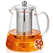 Glass Teapot with Infuser - 50oz Borosilicate Glass Teapot with Heat-Resistan...