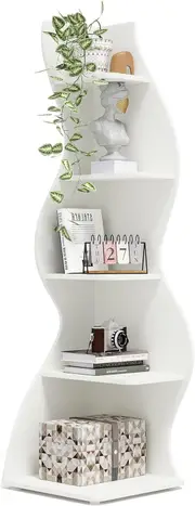 Modern 5-Tier Corner Shelf for Living Room or Home Office - White
