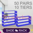 50 Pairs 10 Tiers Stackable Storage Shoe Rack Cabinet Organiser Fabric Blue