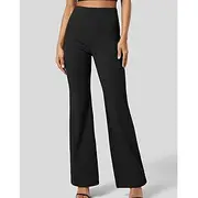 Women's Wide Leg Bell Bottom Slacks Streetwear Casual Full Length Natural Plain Pocket Elastic Waist Comfy Outdoor Vacation Holiday Dark-Gray Black Army Green