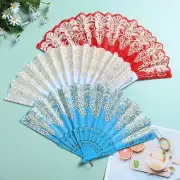 Chinese Style Lace Silk Folding Hand Held Dance Fans Flower Party Wedding supply
