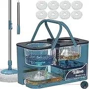 Spin Mop and Bucket System,Separates Dirty and Clean Water,4-Chamber Design,Mop and Bucket with Wringer Set,Wet & Dry Use,Best Home Floor Cleaning Tools with 8 Replacement Mop Heads,4X Wheel
