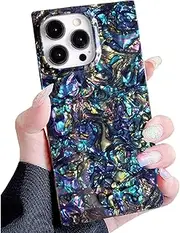 MUGCOFF for iPhone 13 Pro Max Case Rectangle Edge,Luxury Sparkle Seashell Abalone Pearl Colorful Cute Case for Women Girly Glossy Soft Slim Phone Cover for 13 Pro Max - 6.7 inch (Black-Colorful)