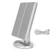 Nevenka Tri-Fold Lighted Vanity Mirror with 22 LED Lights 3X/2X/1X Magnification Make Up Mirror-Silver