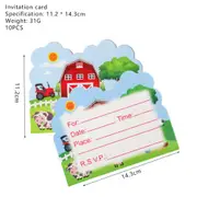 10Pcs Invitation Cards Animals Tableware Party Supplies Kids Birthday Decoration