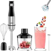 [YASHE] 5-in-1 Immersion Stick, 1000 W Electric Hand Blender, Continuous Speeds Hand Blender, Stainless Steel, Hand Blender Set with 500 ml Chopper, 600 ml Measuring Cup, Whisk and Milk Frother Rod