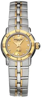 Raymond Weil Womens Parsifal Gold Tone Dial 18K Two Tone Bracelet Watch 9640