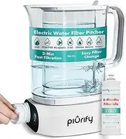 Piurify Electric Water Filter Pitcher with 6-Month UltraFiltration - Fast 2-Min Filtration, Removes 99% Lead, PFAS, Mercury & Chlorine - BPA Free, 50oz Capacity