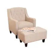 Canberra Beige Linen ArmChair & Footstool Set