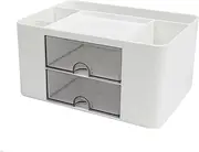 Desk Organizer with Drawer, Multi-Functional Pen Pencil Holder Storage Box for Desk, Desk Organizers and Accessories with 5 Compartments + 2 Drawer for Office Art Supplies (White)