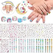 Kalolary Unicorn 3D Nail Art Stickers Decals Self-Adhesive for Kids Little Girls, 270+ Cute Nail Tip Star Crown Princess Nail Manicure for Fingernails Toenails Birthday Party Supplies Gift Favors
