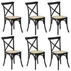 Oikiture 6PCS Crossback Dining Chair Solid Birch Timber Wood Ratan Seat Black
