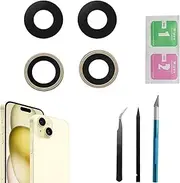 3pcs/Set 15 Plus Back Camera Lens Glass Replacement for iPhone 15 Camera Lens Replacement with Pre-Installed Adhesive + Repair Tool Kit, Anti-Lens Scratch & Waterproof Needle