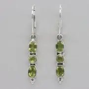 Triple Facetted Green PERIDOT Earrings - 925 STERLING SILVER Leverback #25e