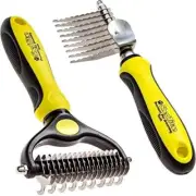 2 pc Dematting 2 Sided Undercoat Rake & Brush Comb Tools Detangler Matted Hair