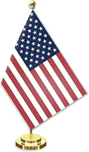 United States Desk Small Flag Set,5×8 Inch Mini Americans USA US Desktop Banner,12" Metal Solid Pole Decor,Tiny Digital Printed Polyester Banner With Golden Base