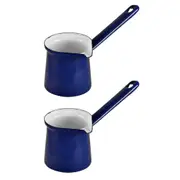 2x Urban Style 125ml Enamelware Turkish 3-Coffee Pot Chai Warmer w/ Handle Blue