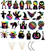 3sets Halloween Scratch Off Halloween Decor Prank Cards Decor Spooky Stickers Bat Scratch Paper Wooden Stick Black 60pcs*3