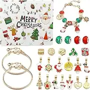 YSHIGUING Jewellery Advent Calendar Christmas Jewellery Advent Calendar 2024 for Girls 2 Chains 22 Beads 24 Days Xmas Christmas Charm Bracelet Christmas Countdown Calendars Gift DIY Bracelet set