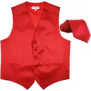 New Men's Tuxedo Vest Waistcoat & Neck Tie Horizontal Stripes Prom formal Red
