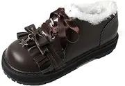 [ZRDSZWZ] Reliable WomenShoes Autumn Winter Warm Lining Lace-up Leather Shoes Retro Round Toe Bowknot Sweet Princess Shoes (Color : Brown, Size : 4.5 UK)