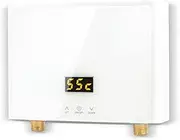 Instantaneous tankless water heater, 5500W 220V/110V thermostatic water heater, self-regulating, 360° installation touch digital display water heater, suitable for home kitchen RV bathroom (white)
