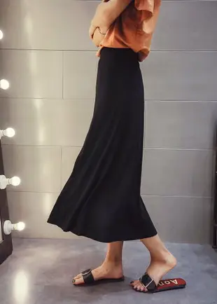 FINDSENSE G5 韓國時尚女裝 百搭 黑色 高腰 中長款 裙子 開叉 半身裙