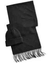 Club Room 2-Pc Solid Scarf & Tipped Beanie Set, Black, Onesize