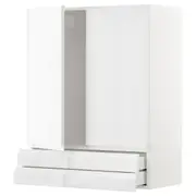 METOD / MAXIMERA wall cabinet w 2 doors/2 drawers, white/Voxtorp high-gloss/white, 80x37x100 cm