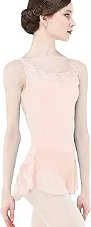 [Wearmoi] Wear Moi TUN001PEAL Women's Ballet Skirt Leotard, Microfiber Material, Stretch Tulle, Striped & Floral Design (Large) Peach