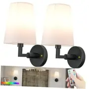 Wall Sconces Battery Operated Set of Two,Wireless Rechargeable Wall Black