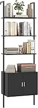 Giantex Tall Bookshelf, 5 Tier Wall Mount Ladder Bookcase with Cabinet, Anti-Tipping Kits & Metal Frame, Open Storage Display Rack for Living Room, Bedroom & Home Office