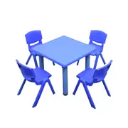 60x60cm Square Blue Kid's Table and 4 Blue Chairs