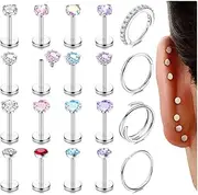 [JeweBella] 16G Helix Piercing Jewellery Threaded Nose Stud Labret Studs Nose Ring Flat Back Earrings Surgical Steel Helix Hoop Conch Daith Lip Tragus Piercing Silver Gold Septum Medusa Piercing