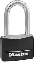 Master Lock 141DLFAU 40mm Long Shk Covered Solid Aluminium Padlock, 40mm Wide Body, Black and Silver