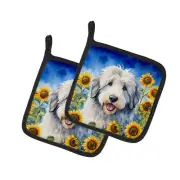 Old English Sheepdog in Sunflowers Pair of Pot Holders