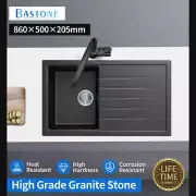 Black Granite Quartz Stone Single Bowl Drainboard Topmount Kitchen Sink Basin