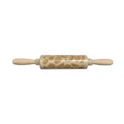 Christmas Wooden Rolling Pin Engraved Pine Cone Leaf Pattern Baking Embossed