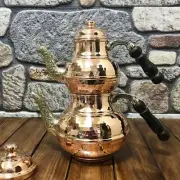 Teapot Set Hammered Copper, Turkish Double Tea Kettle Ottoman Style Wood Handle