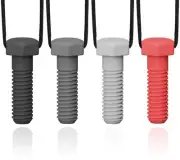 Chew Necklaces for Sensory Kids, 4 Pack Chewy Black, Gray, Silver, Red
